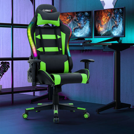 Adjustable Swivel Gaming Chair with LED Lights and Remote-Green