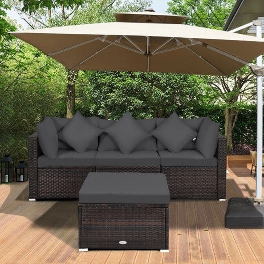 4 Pieces Ottoman Garden Patio Rattan Wicker Furniture Set with Cushion-Gray