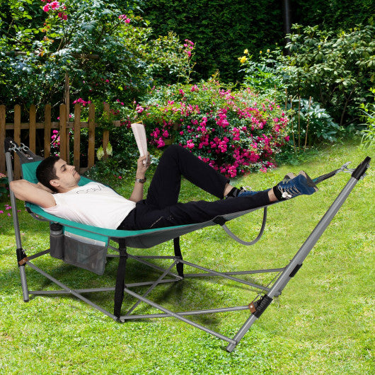 Portable Folding Hammock with Hammock Stand-Turquoise