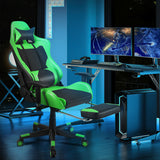 PU Leather Gaming Chair with USB Massage Lumbar Pillow and Footrest -Green