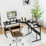88.5 Inch L Shaped Reversible Computer Desk Table with Monitor Stand-Black