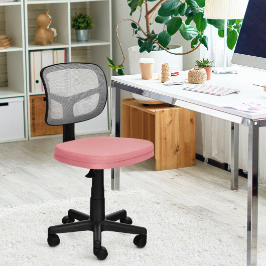 Armless Computer Chair with Height Adjustment and Breathable Mesh for Home Office-Pink