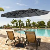 15 Feet Double-Sided Twin Patio Umbrella with Crank and Base-Gray