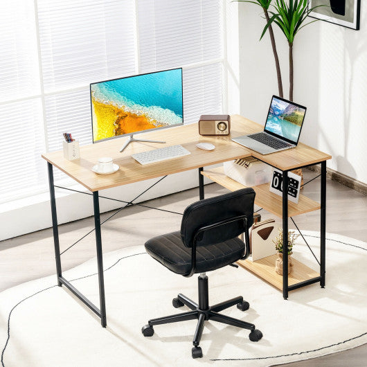 48 Inch Reversible L Shaped Computer Desk with Adjustable Shelf-Natural