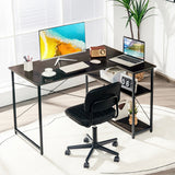 48 Inch Reversible L Shaped Computer Desk with Adjustable Shelf-Brown