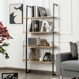 4-Tier Industrial Ladder Bookshelf with Metal Frame-Coffee
