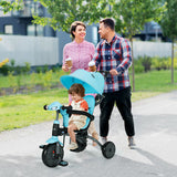 6-in-1 Foldable Baby Tricycle Toddler Stroller with Adjustable Handle-Blue