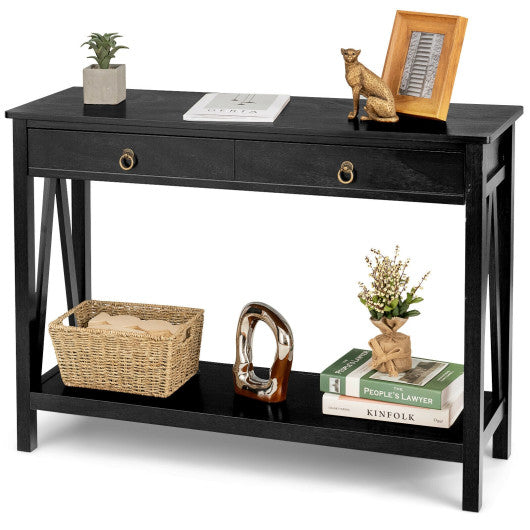 Console Table with Drawer Storage Shelf for Entryway Hallway-Black
