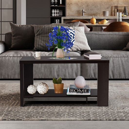 Rectangular Cocktail Coffee Table with Storage Shelf