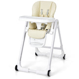 Baby Folding Convertible High Chair with Wheels and Adjustable Height-Beige