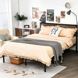 Metal Platform Bed Frame with Wooden Headboard-Full Size