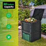 80-Gallon Outdoor Composter with Large Openable Lid and Bottom Exit Door