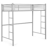 Twin Loft Bed Frame with 2 Ladders Full-length Guardrail -Silver
