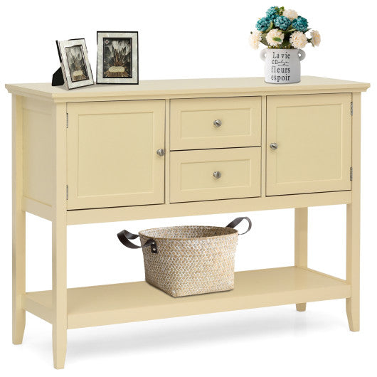Wooden Sideboard Buffet Console Table  with Drawers and Storage-Beige