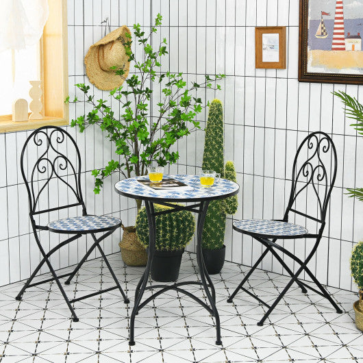 3 Pieces Patio Bistro Furniture Set with Mosaic Design