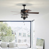 50 Inches Ceiling Fan with Lights Reversible Blades and Pull Chain Control-Black