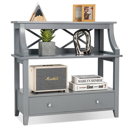 3-Tier Storage Rack End table Side Table with Slide Drawer-Gray