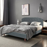 Upholstered Bed Frame with Adjustable Diamond Button Headboard-Queen Size