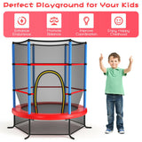 55 Inch Kids Recreational Trampoline Bouncing Jumping Mat with Enclosure Net-Navy