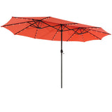 15 Feet Twin Patio Umbrella with 48 Solar LED Lights-Orange