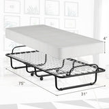 Rollaway Folding Bed with Memory Foam Mattress and Sturdy Metal Frame Made in Italy