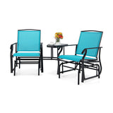 Double Swing Glider Rocker Chair set with Glass Table-Turquoise