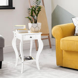 2-Tier End Table with Drawer and Shelf for Living Room Bedroom-White