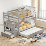 Twin Over Twin Bunk Bed with Storage Shelf and Drawer-Light Gray