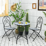 2 Pieces Patio Folding Mosaic Bistro Chairs with Blue Floral Pattern