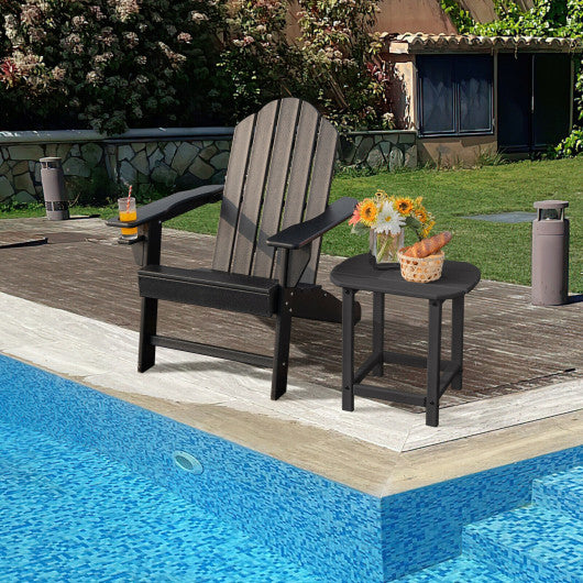 Outdoor Adirondack Chair with Built-in Cup Holder for Backyard Porch-Black