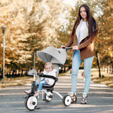 6-in-1 Foldable Baby Tricycle Toddler Stroller with Adjustable Handle-Gray