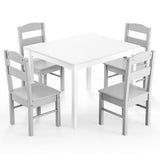 Kids 5 Pieces Table and Chair Set Wooden Children Activity Playroom Furniture Gift-White
