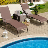 2 Pieces Patio Folding Chaise Lounge Chair Set with Adjustable Back-Brown