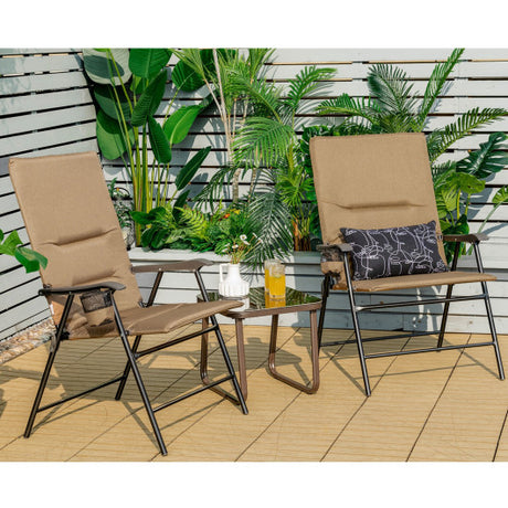 2 Pieces Patio Padded Folding Portable Chair Camping Dining Outdoor-Brown