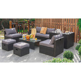 8 Pieces Patio Space-Saving Rattan Furniture Set with Storage Box and Waterproof Cover-Gray