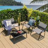 4 Pieces Patio Furniture Set with Armrest Loveseat Sofas and Glass Table Deck-Gray