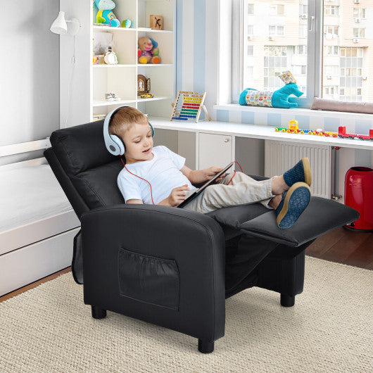 Ergonomic PU Leather Kids Recliner Lounge Sofa for 3-12 Age Group-Black