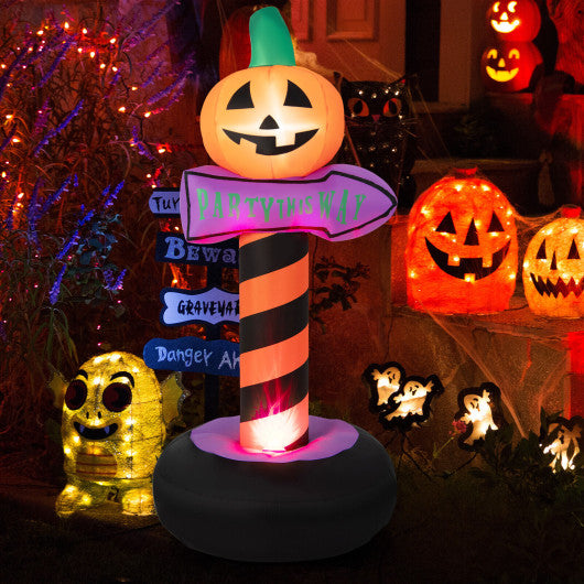 6 Feet Inflatable Halloween Pumpkin Road Sign Decoration with LED Light