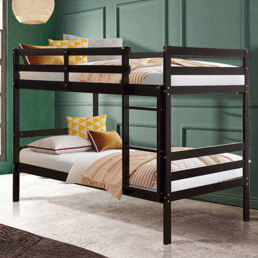 Twin Bunk Bed Children Wooden Bunk Beds Solid Hardwood-Brown