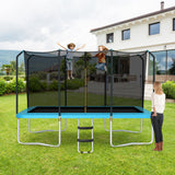 8 x 14 Feet Rectangular Recreational Trampoline with Safety Enclosure Net and Ladder-Blue