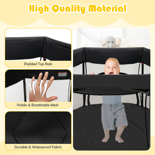 53 Inch Outdoor Baby Playpen with Canopy and Carrying Bag Portable Play Yard Toddlers-Black