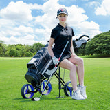 Foldable 3 Wheels Push Pull Golf Trolley with Scoreboard Bag-Navy