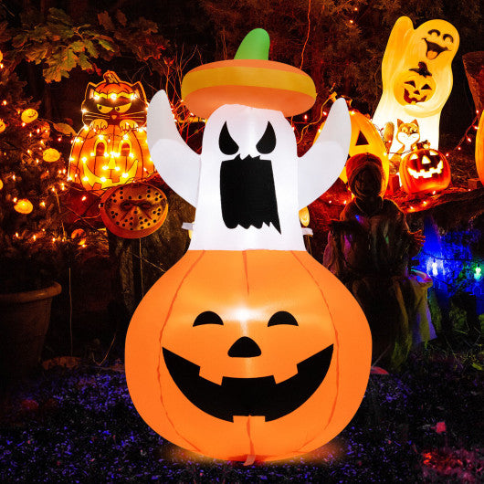 Inflatable Halloween Ghost Decoration with Hat and Pumpkin Lantern