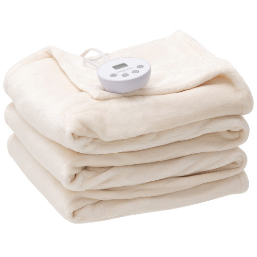 62" x 84" Twin Size Electric Heated Throw Blanket with Timer-Beige