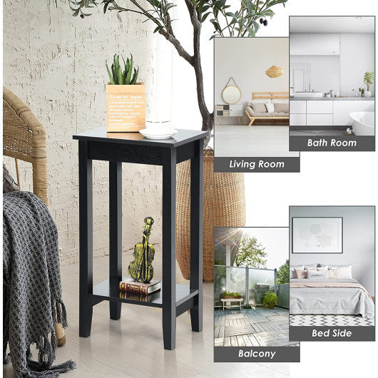 Set of 2 Versatile 2-Tier End Table with Storage Shelf-Black