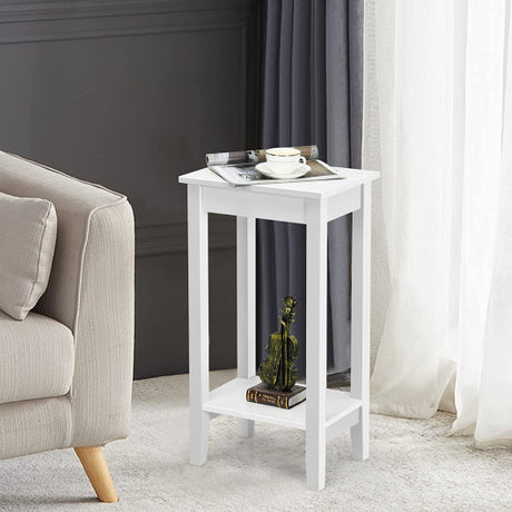 Set of 2 Versatile 2-Tier End Table with Storage Shelf-White