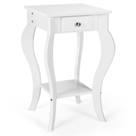 2-Tier End Table with Drawer and Shelf for Living Room Bedroom-White