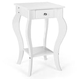 2-Tier End Table with Drawer and Shelf for Living Room Bedroom-White