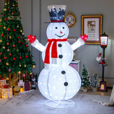 6 Feet Lighted Snowman with Top Hat and Red Scarf-White