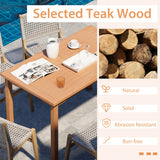 49 Inch Rectangle Patio Teak Wood Dining Table with Slatted Tabletop Up to 6